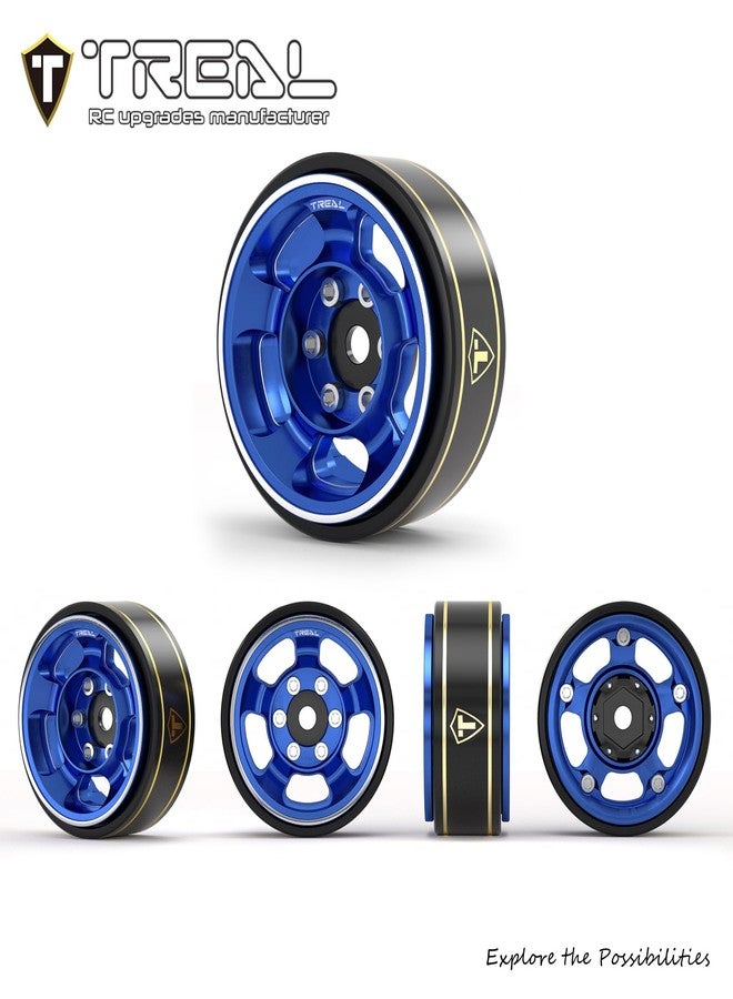 TREAL 1.0 Aluminum Beadlock Wheels Five Spoke Classic Wheel Rims Set (4P) for 1/24 RC SCX24 FCX24 TRX4M-Type G(Blue) - Image 4